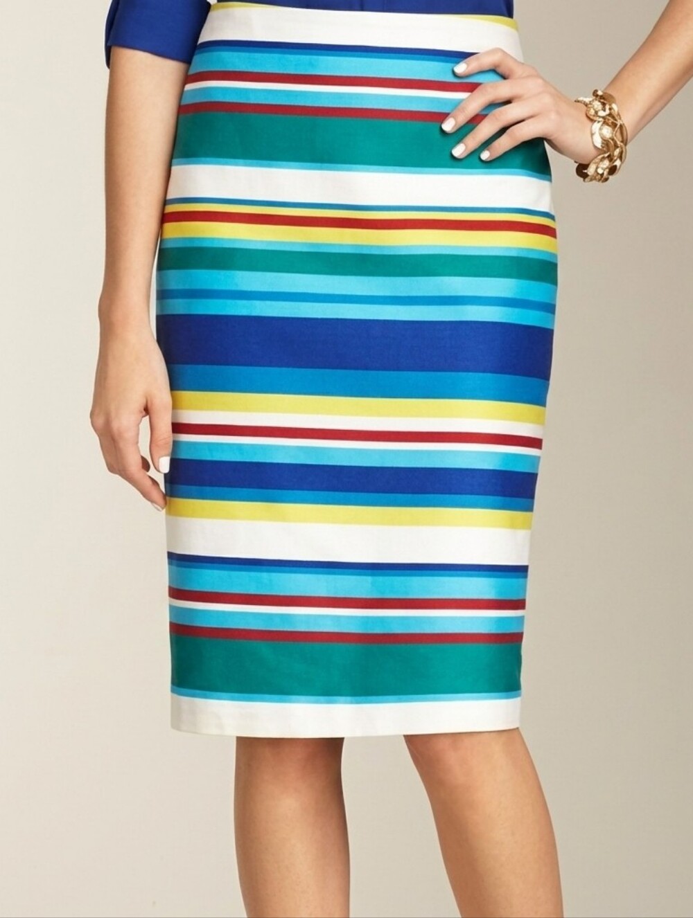 NWT Talbots 14 Modern Contemporary Vibrant Rainbow Office Knit Pencil Skirt